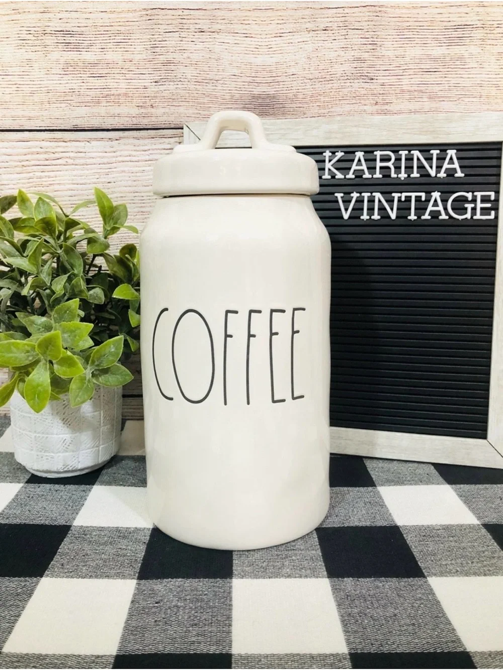 Rae Dunn Cream White Ceramic Coffee Sugar Tea Canister Set kitchen storage decor